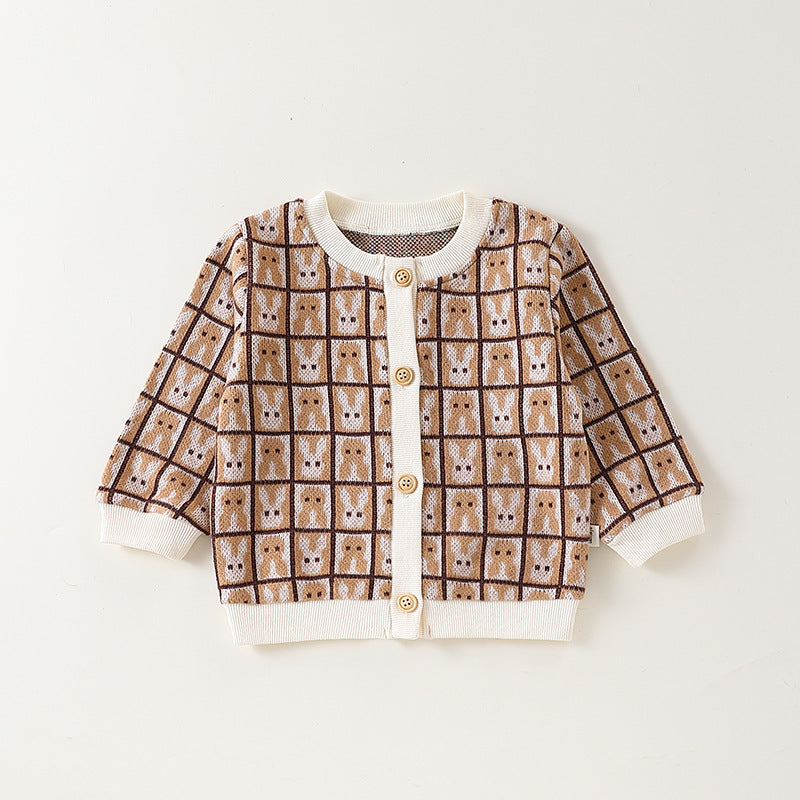 Autumn Arrival Baby Kids Unisex Comfortable Animals and Geometric Pattern Knitted Long Sleeves Cardigan