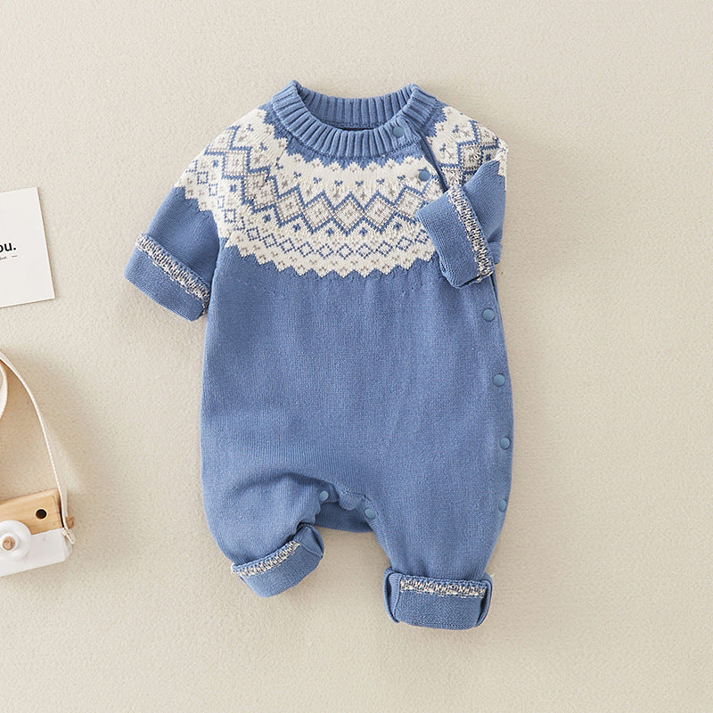Baby Boy Geometric Pattern Comfy Knitted Romper