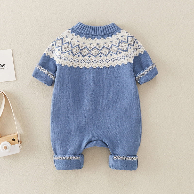 Baby Boy Geometric Pattern Comfy Knitted Romper