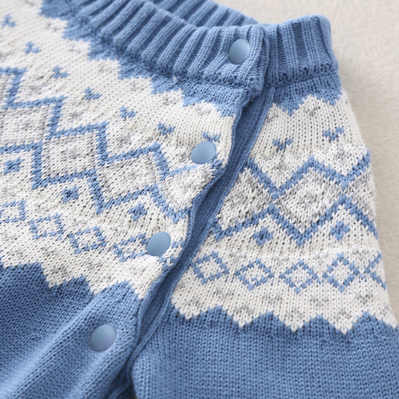 Baby Boy Geometric Pattern Comfy Knitted Romper