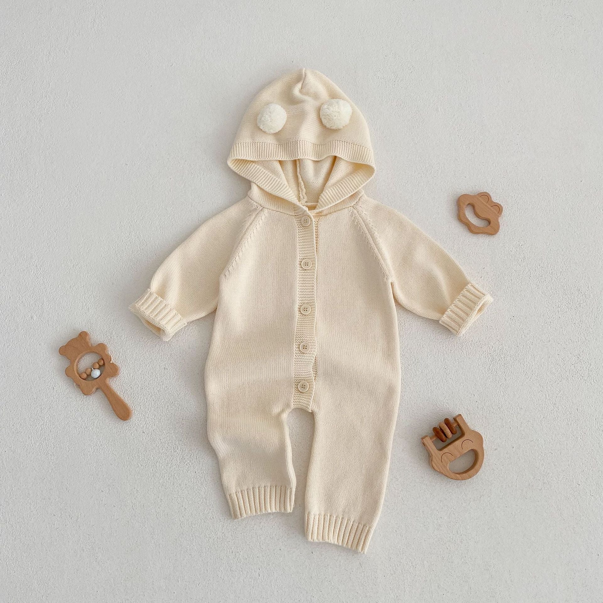 Baby Solid Color Full Button Design Knit Long Sleeve Jumpsuits