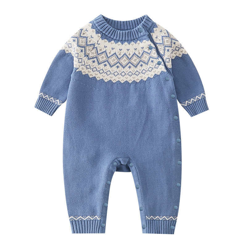 Baby Boy Geometric Pattern Comfy Knitted Romper