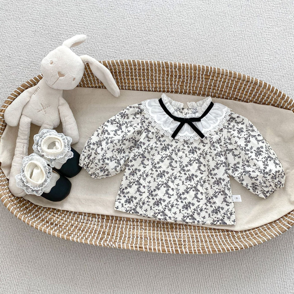 Arrival Spring Girls Long Sleeves Butterfly-Bows/Floral Pattern Top and Overalls Onesies Set Clothing Set-0