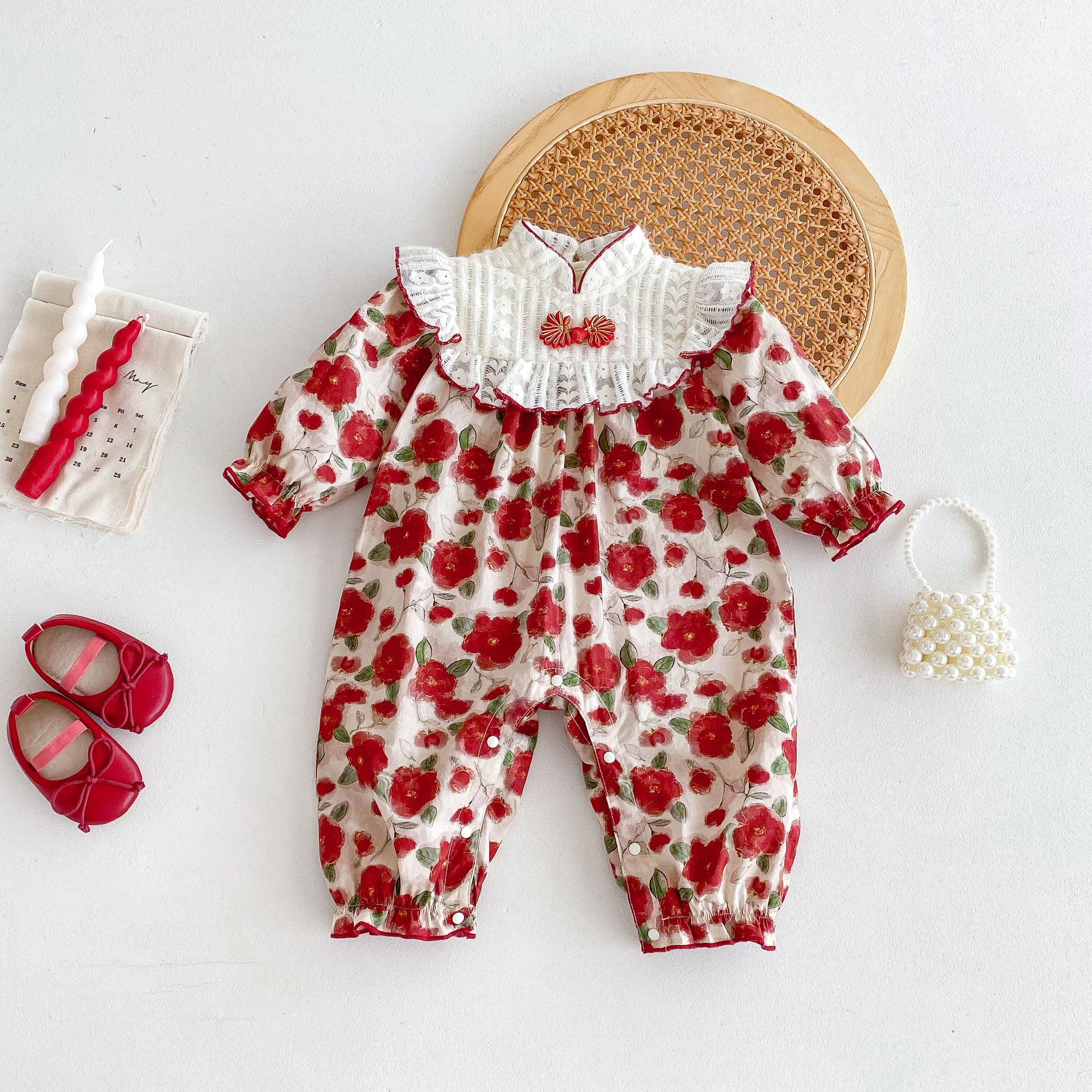Autumn Arrival Baby Girls Long Sleeves Floral Print Romper Bodysuits