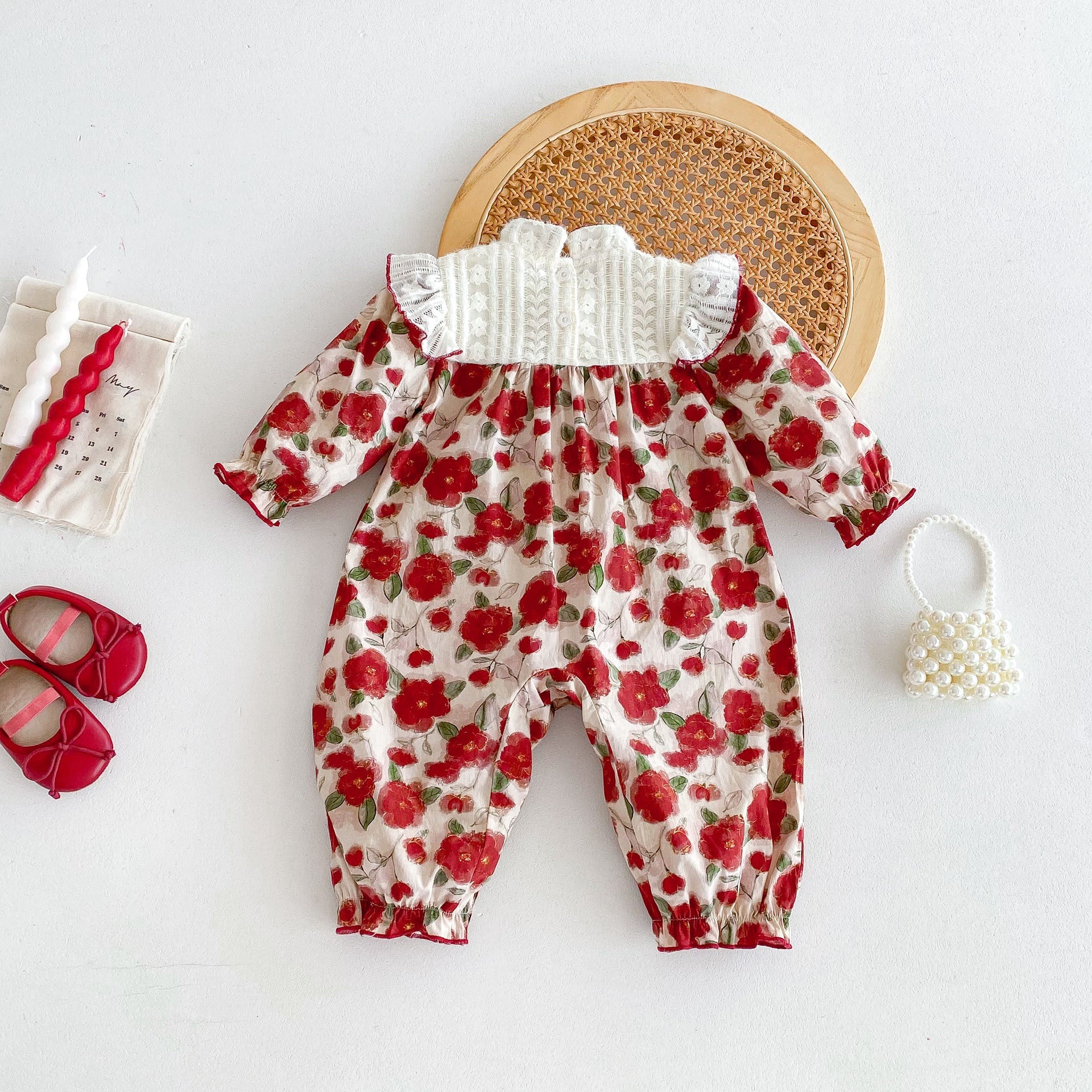 Autumn Arrival Baby Girls Long Sleeves Floral Print Romper Bodysuits