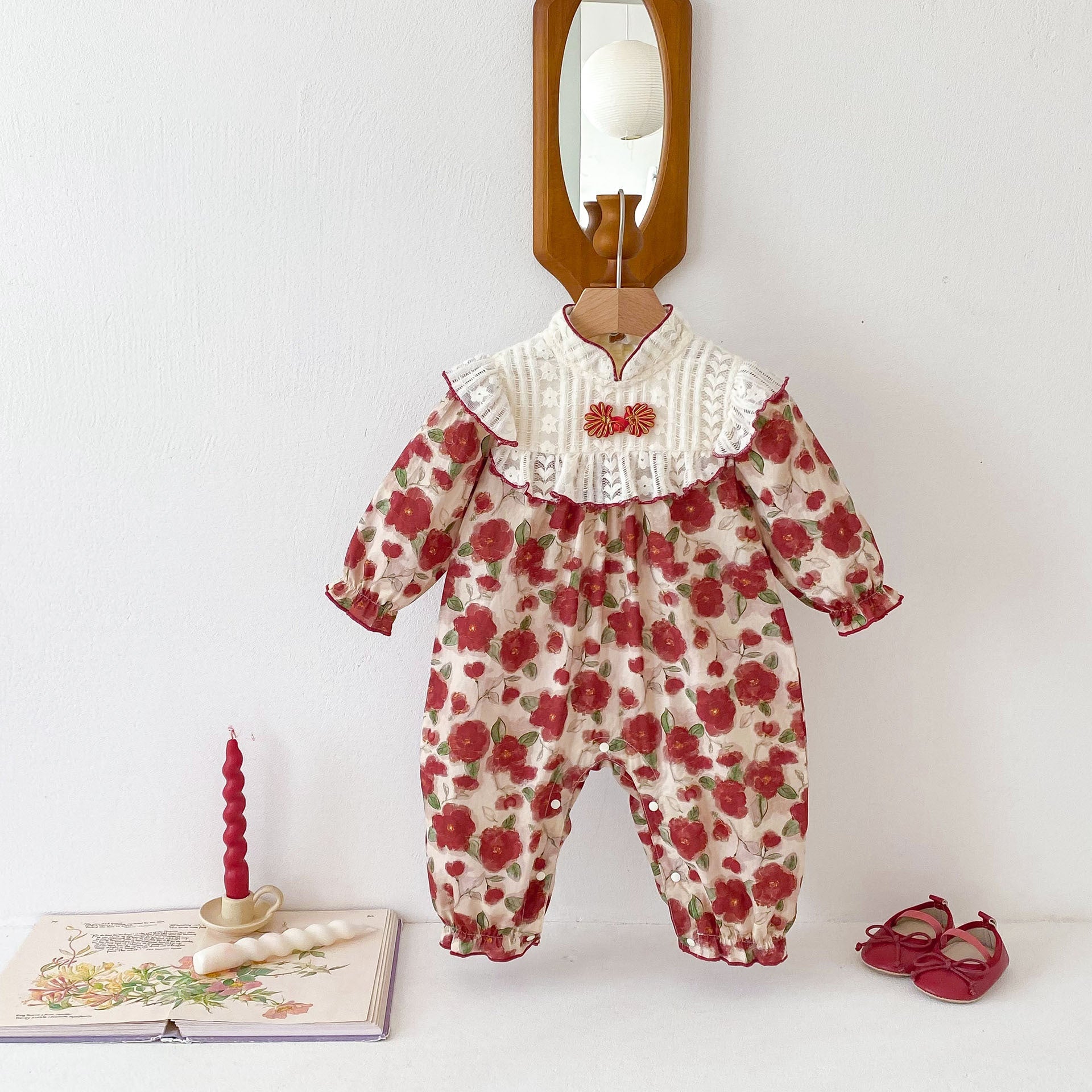 Autumn Arrival Baby Girls Long Sleeves Floral Print Romper Bodysuits