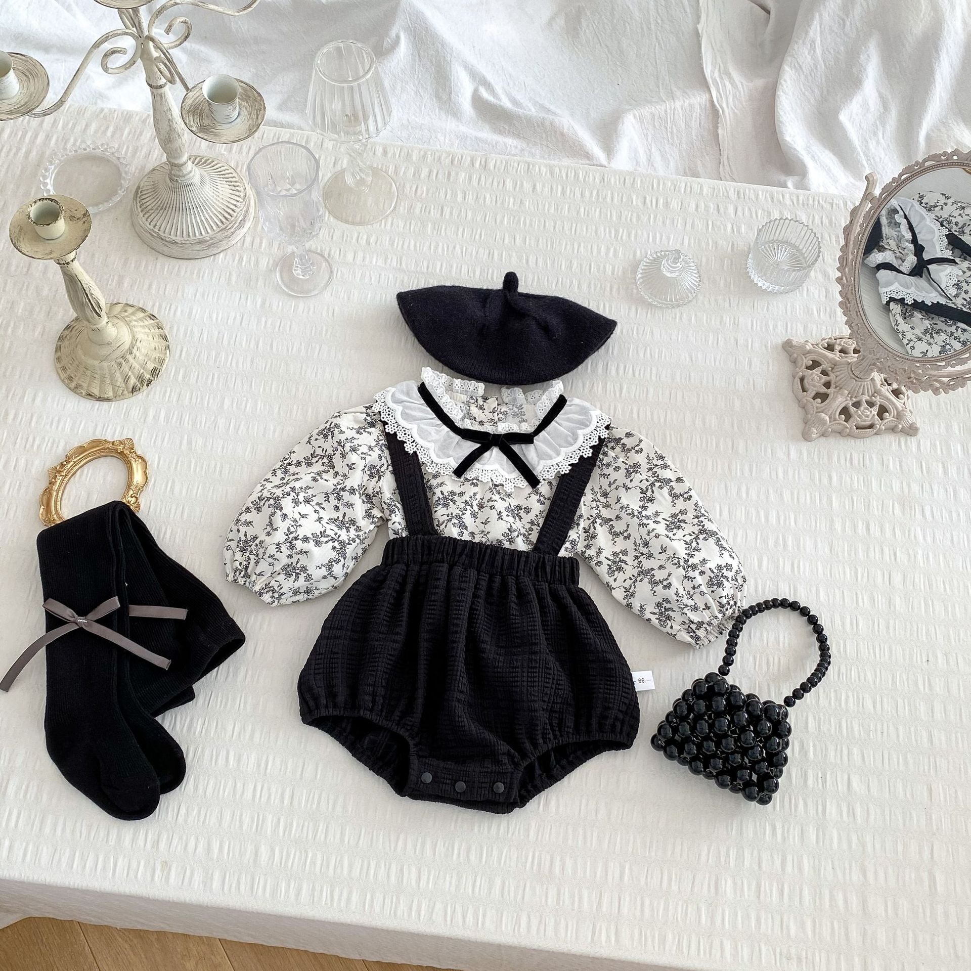Arrival Spring Girls Long Sleeves Butterfly-Bows/Floral Pattern Top and Overalls Onesies Set Clothing Set-5